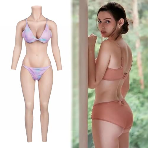 Minaky Silikon Brüste Silikon Bodysuit Brustformen Brustplatte mit Armen und Katheter für Transgender Crossdresser-Insertable, C Cup,Elfenbein