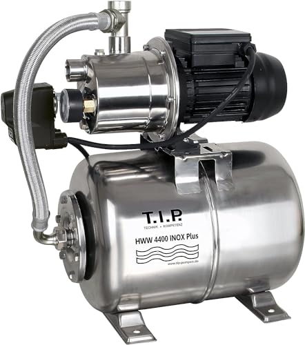 T.I.P. Hauswasserwerk Edelstahl 1000W, hohe Fördermenge 4350 l/h, maximale Förderhöhe 45 m, 4,5 bar Druck, 22 l Druckkessel, Installationsfertig, HWW 4400 Inox Plus, 31167