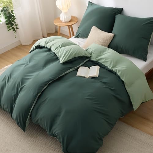 BEDSURE Bettwäsche 135x200 4teilig Salbeigrün/Dunkelgrün - Bettwäsche-Sets Bettbezug 135 x 200 cm 2er Set mit 2 Kissenbezüge 80x80 cm, Oeko-TEX Wendebettwäsche Bedding mit Reißverschluss