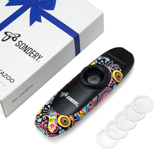 Sondery Kazoo für Kinder und Erwachsene mit 5 Membranen, Spitze zum Aufhängen am Hals und Tasche, ein Musikinstrument-Geschenk für alle Altersgruppen