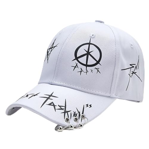 Stylische Hip-Hop Graffiti Baseball Caps für Herren und Damen – Verstellbare Schiebermütze in Weiß & Schwarz(Weiß mit Perlen)