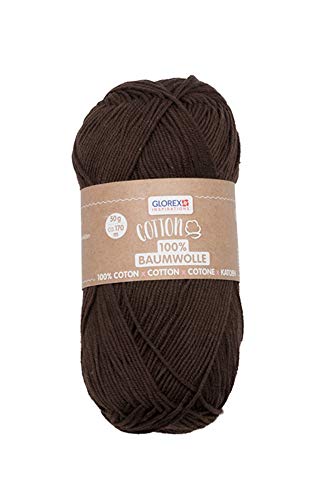 Glorex 5 1004 15 - Cotton 100 % Baumwolle, vielseitig einsetzbar zum Stricken, Häkeln und Basteln, sehr gute Qualität, weich und waschbar, 50 g, ca. 170 m, braun