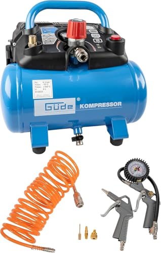 Güde Kompressor Airpower 190/08/6 (ölfrei, max. Druck 8 bar, Kessel 6 l, 1100 W, eff. Liefermenge 145 l/min, Druckminderer/Manometer/Kondensatablassschraube, inkl. 6-tlg. Zubehör, Testnote SEHR GUT)