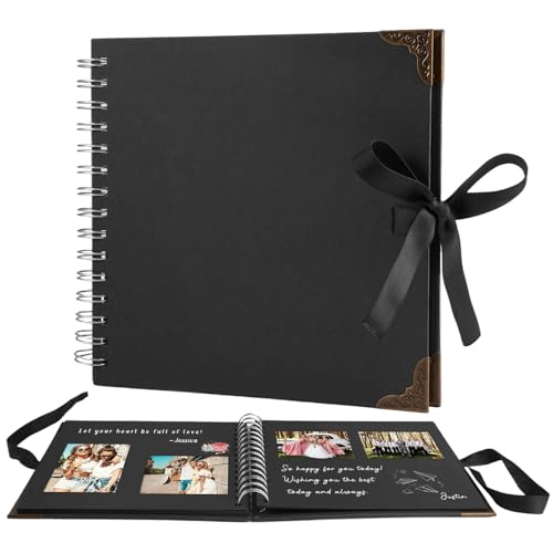 DIY Fotoalbum zum Selbstgestalten 20.5 x 20.5cm, 20 Blatt/40 Seiten Fotobücher Kraftpapier Spiralalbum, Schwarz Fotobuch zum Einkleben, Fotobuch Scrapbook Album zum Einkleben und Selbstgestalten
