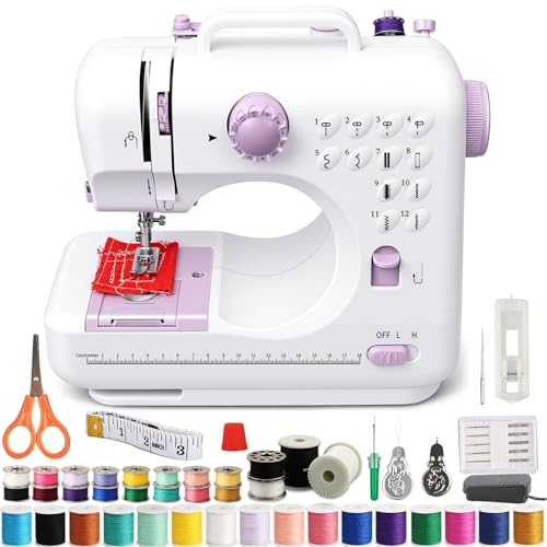 Nähmaschine Anfänger mit 12 Stichmustern Nähzubehör-Set, und zwei Geschwindigkeitsstufen, Fußpedalsteuerung, Komplettset mit Zubehör Ideal für Kleidungsstücke, Heimtextilien und DIY-Bastelarbeiten