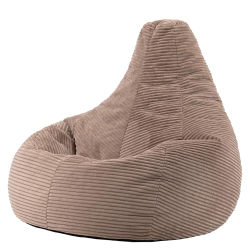 Icon Dalton Sitzsack Cord, Mokkabraun, Gaming Sitzsack Erwachsene mit Füllung, Bean Bag, Cord Sessel, Lounge Sessel, Lounge Stuhl, Schlafzimmer, Wohnzimmer, Wohnzimmer Möbel