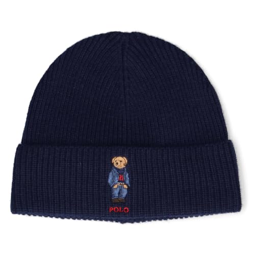 POLO RALPH LAUREN Herren Solid Denim Bear Beanie, Klassisches Marineblau, Einheitsgröße