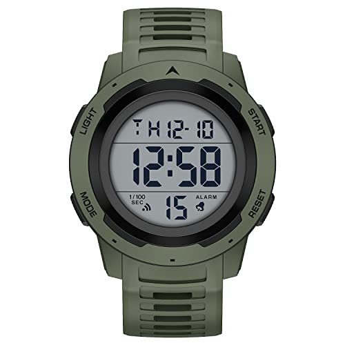 GOLDEN HOUR Uhren Herren Wasserdicht Digital mit Breitem Bildschirm Leicht Ablesbares Display, Militär-Stil, mit Gummi-Armband - Grün