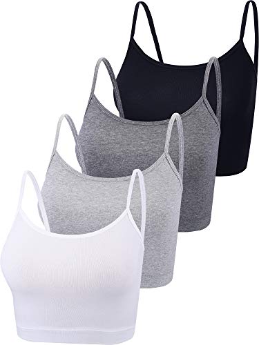 Bauchfreies Tank-Top, ärmellos, Racerback-Design, Baumwolle, für Damen, 4 Stück - mehrfarbig - Medium