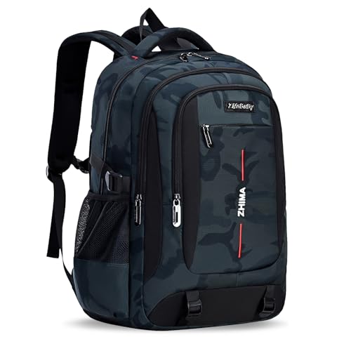 Tanou Schulrucksack Jungen Rucksack Teenager, Camouflage-Schultasche für Jungen mit Großer Kapazität, Modischer Ranzen Tagesrucksack für Schule und Reisen, Grün