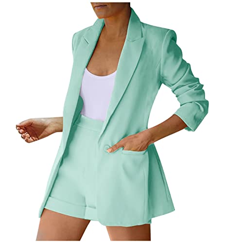 Hosenanzüge für Damen Elegant Temperament Blazer Anzug Set Einfarbig Zweiteilig Hosenanzug Business Modern Blazer und Shorts Revers Slim Fit Sportlich Büro Outfit Anzugjacke Sommer Freizeitanzug
