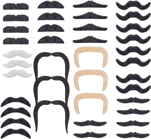 36x selbstklebend Bärte mit div. Schnurrbart Schnurbert Bart Fake Moustache Schnauzer zum Ankleben zu Fasching & Karneval