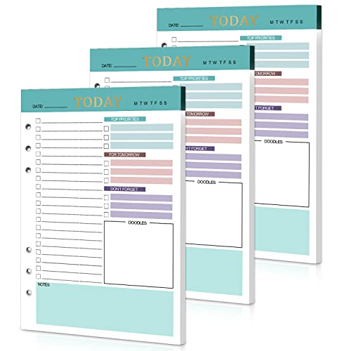 A5 To Do Liste Nachfüllpapier Tagesplaner undatiert 3 Packungen 6 Löcher 150 Blätter A5 Nachfüllbare Refill Paper Daily Planner mit TO-DO-Liste, Zeitplan beidseitig Bedruckt