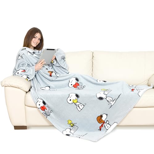 Kanguru Decke mit ärmeln, Snoopy 180x140, Sofa kuscheldecke zum anziehen mit zentrale Tasche, weiche Flannel mikrofaser, tragbare tv tagesdecke