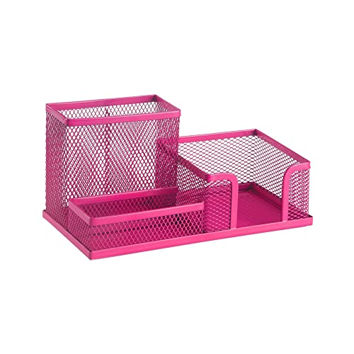 Leviatan Schreibtisch Organizer | Stiftehalter Stifteköcher Tisch-Organizer aus Metall | Büroablage mit Zettelhalter Mesh | 205x103x98mm Rosa