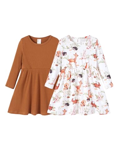 PATPAT Kleinkind Mädchen Kleid Set Langarm, Einschulung, 2er-Pack Festlich Mit Schmetterlingsmuster für Geburtstag, Party, Bankett, Hochzeit, Urlaub, Gr.83-122