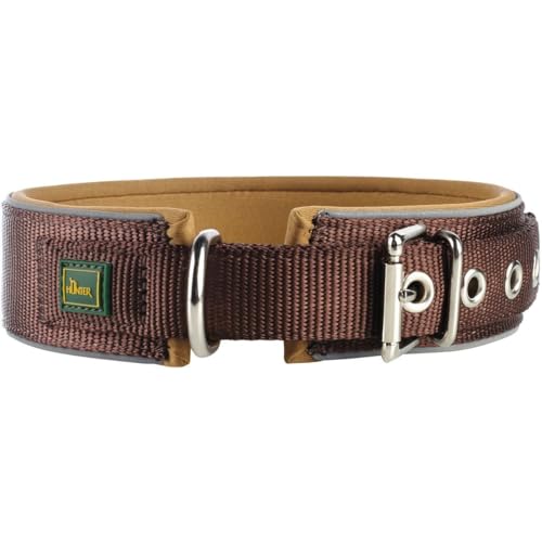 HUNTER Hundehalsband NEOPREN Reflect, Farbe: braun/Caramel, weiche Polsterung, reflektierend, besonders breit für optimalen, ideal für Spaziergänge in der Dämmerung, Größe: 55