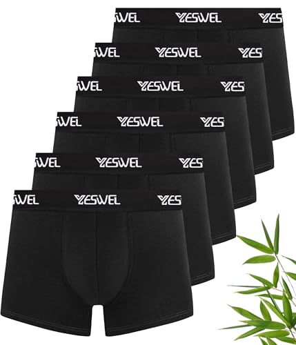 YESWEL Bambus Boxershorts Herren 6er Pack, Unterhosen Männer Hautfreundlich Kratzfrei, Unterwäsche mit Schweißableitendem Bund (6X Schwarz, L)