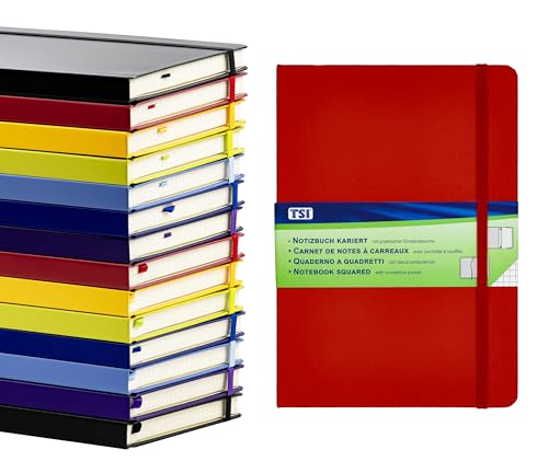 TSI Notizbuch A5, kariert, Farbe rot, 192 Seiten, mit Innentasche, Lesezeichen, Elastischer Verschluß, Art. Nr. 63555-RT
