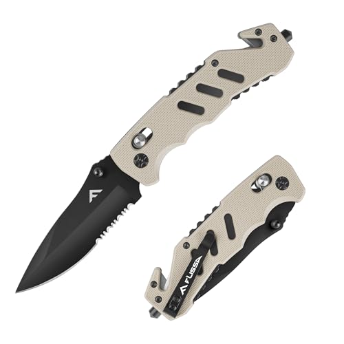 FLISSA Taschenmesser Klappmesser, Klappbares Taschenmesser mit Taschenclip&Glasbrecher&Gurtschneider, Scharfes Taschenmesser aus Edelstahl, für Camping und Wandern