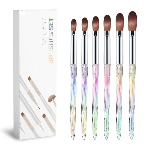 Flintronic Nagelkunstpinsel, 6 Stück UV Gel Pinsel Gelnägel, Acryl Pinsel für Nägel, Nagel Pinsel für Acrylpulver, Nailart Pinsel für Nägel Größe 4/6/8/10/12/14