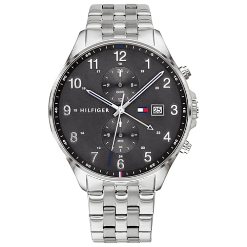 Tommy Hilfiger Multi Zifferblatt Quarz Uhr für Herren mit Silbernes Edelstahlarmband - 1791707