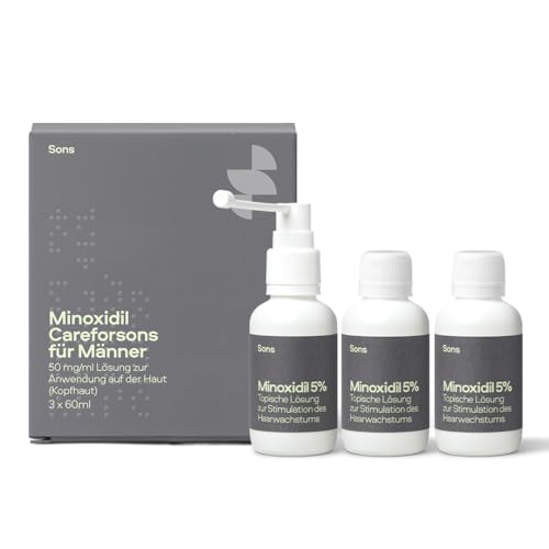 Sons Minoxidil 5% Lösung (3x60ml) für Männer bei Haarausfall, Klinisch bewährte Behandlung, fördert Haarwachstum & Haarverdichtung, Stimuliert Follikel, mit präzisem Pumpspender, 3 Monate