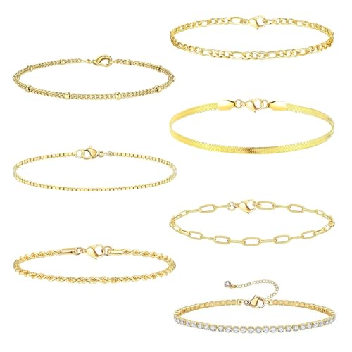 Carreneu Gold Armband Set für Damen - 7-teiliges Verstellbares Modeschmuck Wasserdicht