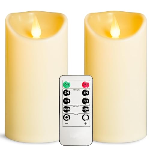 YIWER Flammenlose LED-Kerzen, batteriebetriebene flackernde Kerzen für den Innen- und Außenbereich, mit Fernbedienung, schmilzt nicht, elfenbeinfarbene Kunststoffkerze D3,15 x H6 für Party