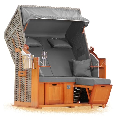 Strandkorb Hanse Ostsee 2 Sitzer Klassik XXL 120cm breit - Volllieger bereits montiert inkl. Strandkorbrollen ideal für Zuhause, Balkon und Terrasse