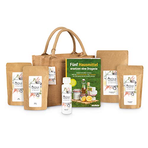 HANSE PRO Geschenk-Set Meine Hausmittel zum Selbermachen I Natron I Soda I Essig I Zitronensäure I Kernseife I Nachhaltige Geschenke I mit praktischer Jute-Tasche (mit Buch)