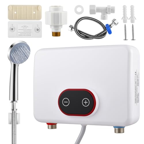 Strixorn Elektrischer Durchlauferhitzer 5,5kW, 220V Instant Warmwasserbereiter mit Digitaldisplay & 3-Stufen-Leistungsmodus, IPX4 30-52℃ für Dusche, Küche & Garten [Energieklasse A] - Mit Regen