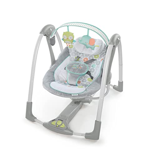 Ingenuity Swing 'n Go Babyschaukel & Babywippe, tragbar, Babywippe elektrisch, 5 Geschwindigkeiten, 2 Plüschtiere, Musik, 0–9 Monate, max. 9 kg – Hugs & Hoots