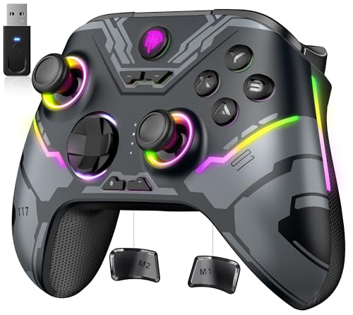 EasySMX X15 PC Controller Wireless mit 7 RGB Licht, Gaming Controller mit Hall Joystick & Trigger, Bluetooth Kompatibel mit PC/Switch/Handy/Tablet - Schwarz