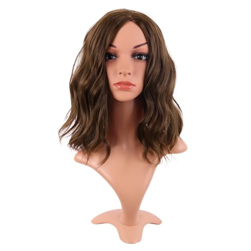 MapofBeauty 14 Zoll/35 cm Bob Wavy Perücke Kurze Lockige Körper Welle Cosplay Anime Synthetische Haarfasern Partys Perücke (Braun)