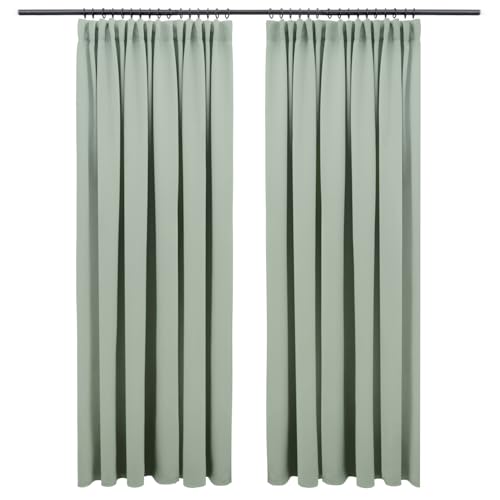 Blumtal Verdunklungsvorhänge Kräuselband 175x140 cm im 2er Set - Oeko-TEX zertifizierte Vorhänge Blickdicht - Verdunklungsvorhang - waschbare Vorhänge mit Kräuselband für Schiene in Grün