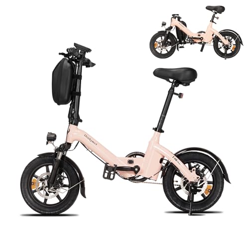 Bodywel T16PRO Mini E Bike 14 Zoll faltbar Elektrofahrrad 250W 36V/7.8Ah Akku mit APP Funk für Herren Damen,Reichweite Max 45 km (Rosa)