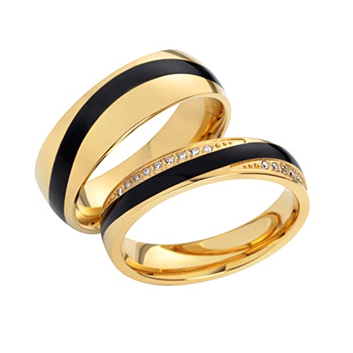 Paar Eheringe Partnerringe Verlobungsringe Edelstahl mit Zirkonia + Gravur Antragsringe für Sie und Ihn Trauringe Freundschaftsringe Hochzeitsring | 8016