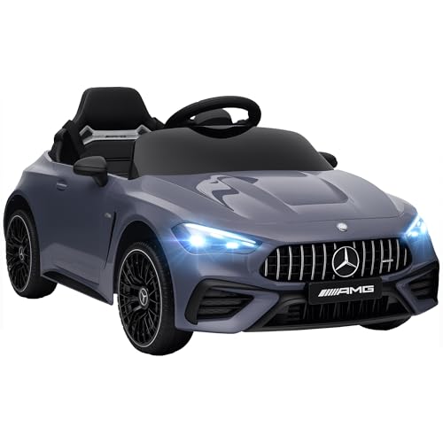 AIYAPLAY Kinder Elektroauto 12V Mercedes-AMG Kinderauto mit 2,4 GHz Fernbedienung, 2 Motoren, Kinderfahrzeug mit Musik, MP3, Sanftem Start/Stopp, Hupe, Federung, LED, Hilfsräder für 3-6 Jahre, Grau