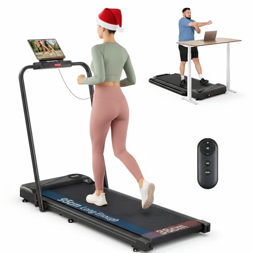 THERUN Laufband für Zuhause Klappbar, Walking Pad Leise mit Handlauf&LED-Anzeige, Treadmill bis 10 km/h,Doppelte Stoßdämpfung Laufband Schreibtisch für Zuhause&Büro, Keine Montage Erforderlich