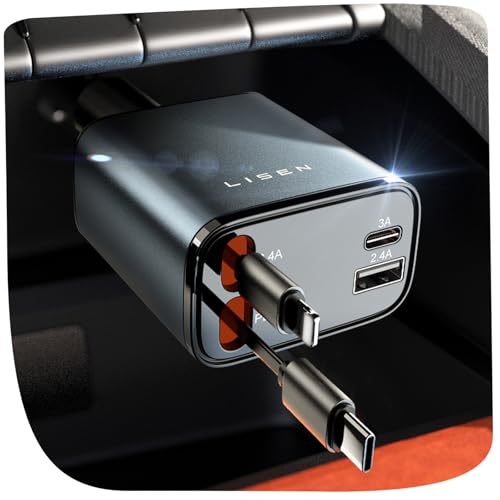 LISEN 4 in 1 Zigarettenanzünder USB C 75W Auto Ladegerät Adapter - 2025 Weihnachts Geschenke für Männer Frauen, Gifts for Men Women, Auto Zubehör Camping Gadgets Accessoires für iPhone 17 Pro Max Air