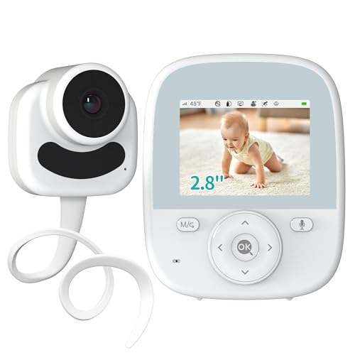 VIZOLINK 2.8” BabyPhone mit Kamera, Baby Monitor Ohne WLAN, 4000mAh Akku, Nachtsicht, VOX, Gegensprechfunktion, 3XZoom, 8 Schlaflieder, Temperatursensor, 300m Reichweite, Schlauchhalter(Weiß)