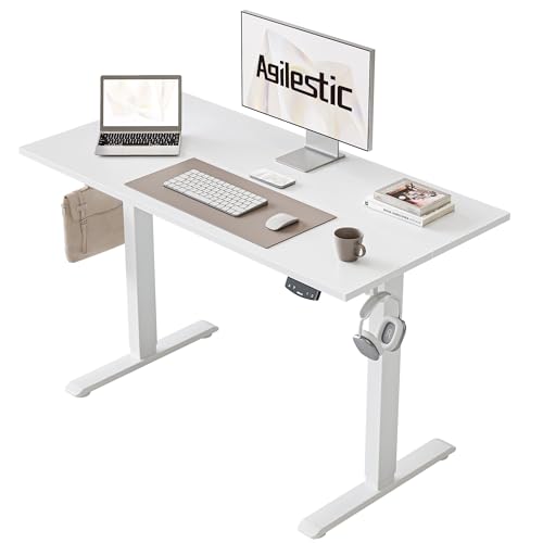 Agilestic Höhenverstellbarer Schreibtisch 100 x 60 cm, Stabiler Schreibtisch Höhenverstellbar Elektrisch mit Memory-Handsteuerung, Ergonomischer Steh-Sitz Tisch Computertisch, Weiß
