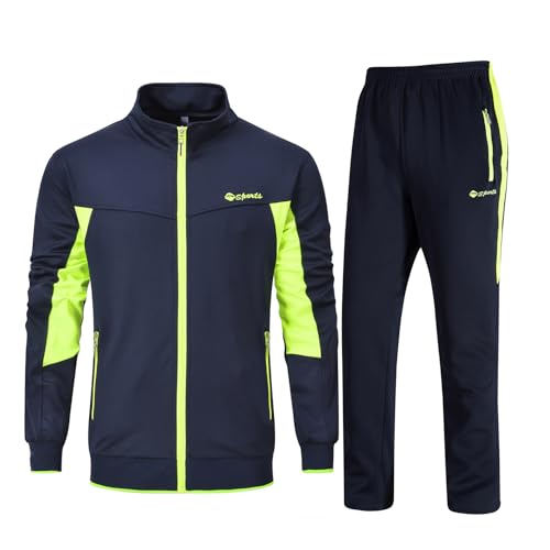 Rdruko Jogginganzug Herren Set Trainingsanzug Sportanzug Langarm Freizeitanzug Männer Tracksuit für Fußball Gym-Dunkelblau Grün 3XL