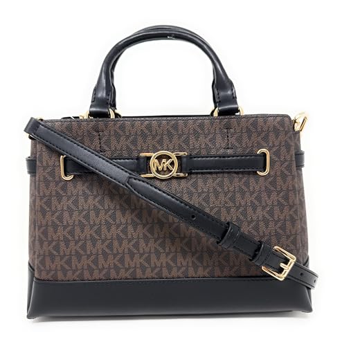 Michael Kors Reed Handtasche für Damen, klein, mit Gürtel, Braun und Schwarz, Small