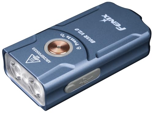 Fenix E03R V2.0 Vollmetall hohe Helligkeit Schlüsselanhänger Taschenlampe, EDC kleine Taschenlampe, rotes Licht, weißes Licht, intelligente Temperaturregelung, IP66-Schutz, mit USB-C-Ladung, Blau