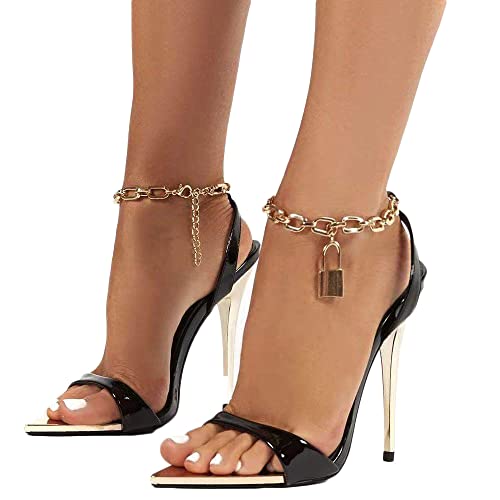 Tomwell Damen Sommer Offene Zehe Spitz Sexy Metallkette Stöckelabsatz Hohe Hacke Schnuerschuh Sandalen Sandalette High Heel A Schwarz 42 EU
