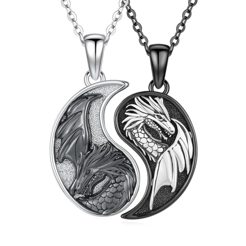 OHAYOO Yin Yang Halskette 925 Sterling Silber Yin Yang Anhänger Kette Partnerketten für Sie und Ihn Yin Yang Schmuck Geschenke für Damen Herren Couple (Drachen)