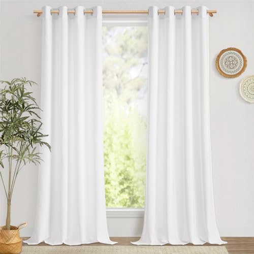 MRTREES Gardinen Leinenoptik mit Ösen Wohnzimmer Modern Vorhang Weiss Halbtransparent Ösenschal 2er Set, 225 cm Lang, 140 cm Breit, Gardine Leinen Weiß Schlafzimmer Curtains Living Room