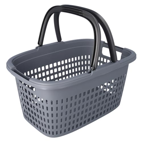 HRB Einkaufskorb mit 2 Henkeln klappbar, Kunststoff, Anthrazit, Belüftungslöcher